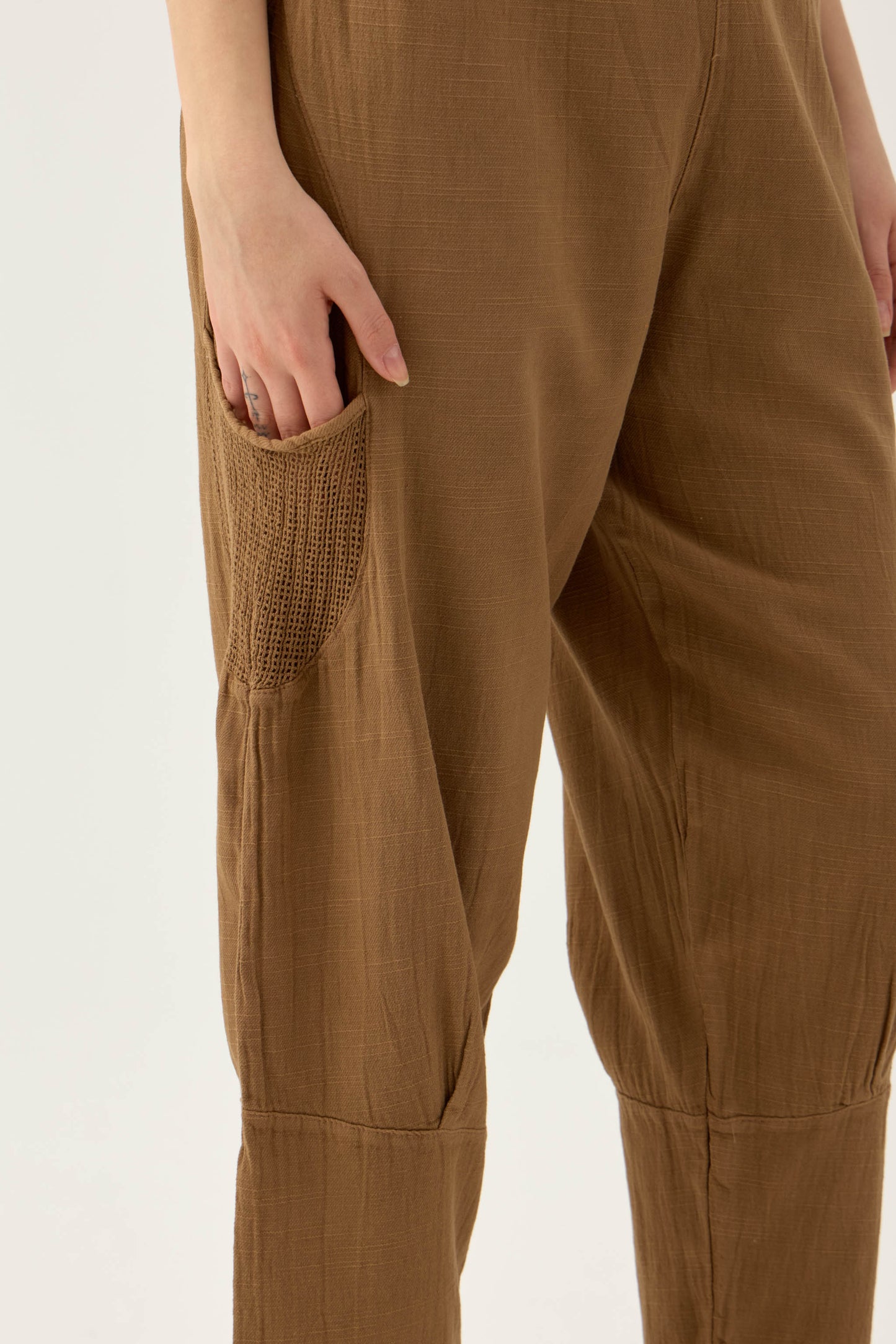 File Cepli Keten Pantolon - Kahve