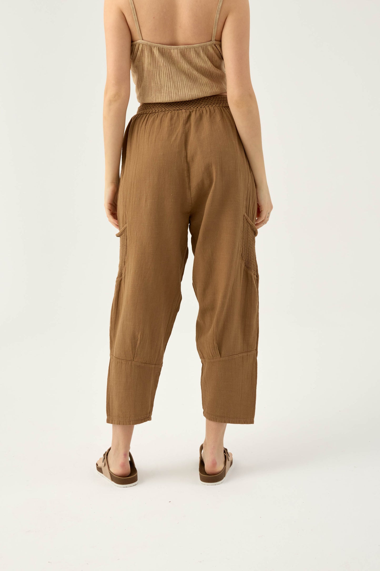 File Cepli Keten Pantolon - Kahve