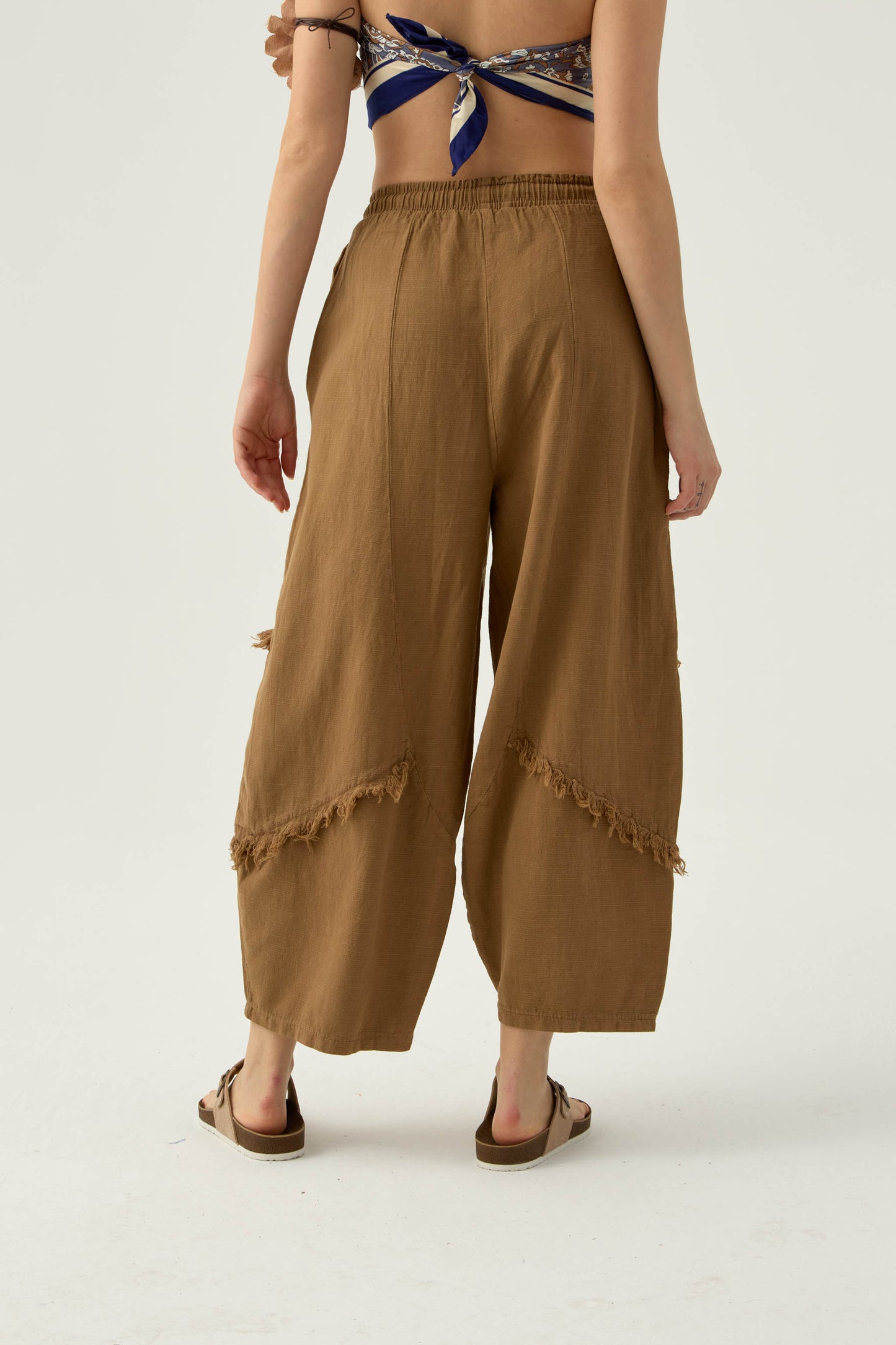 Yırtmaçlı Püsküllü Raw Pantolon - Kahve