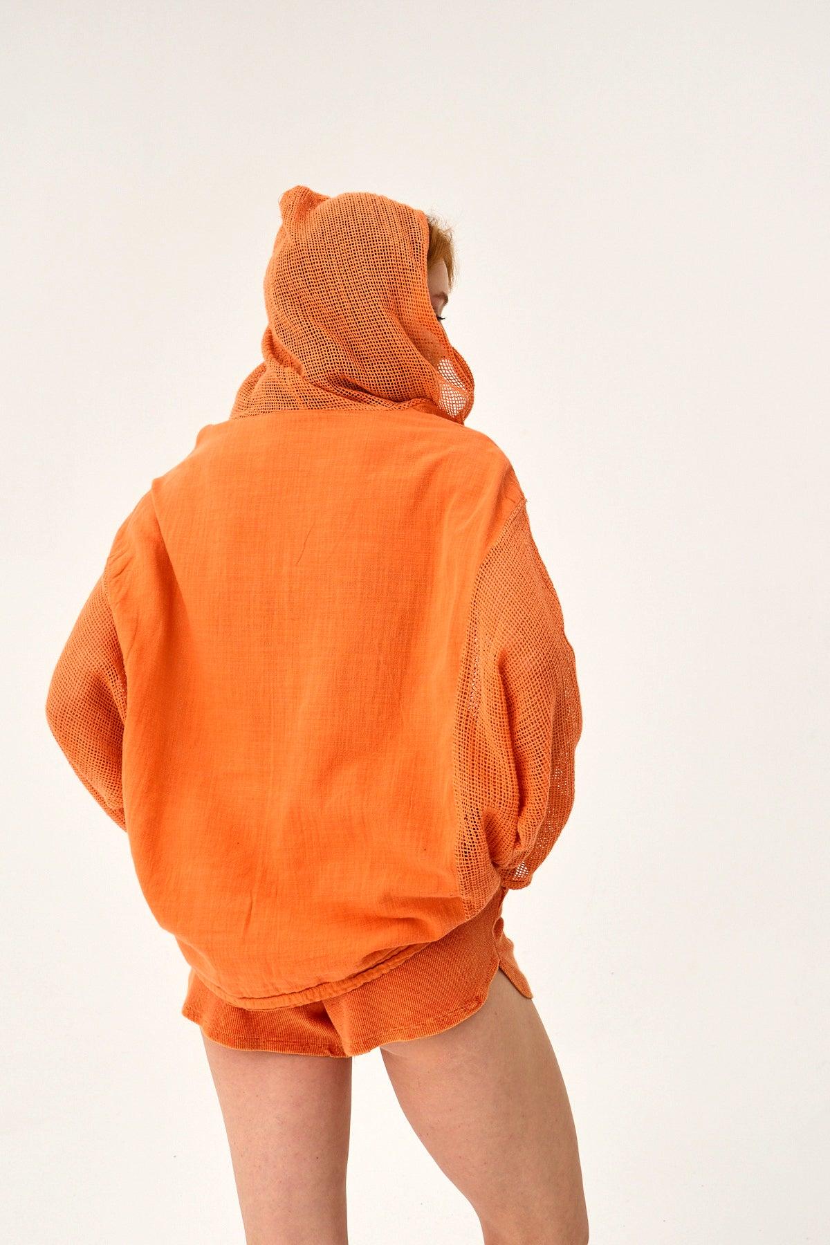 Fileli Keten Hırka - Oranj - Raven