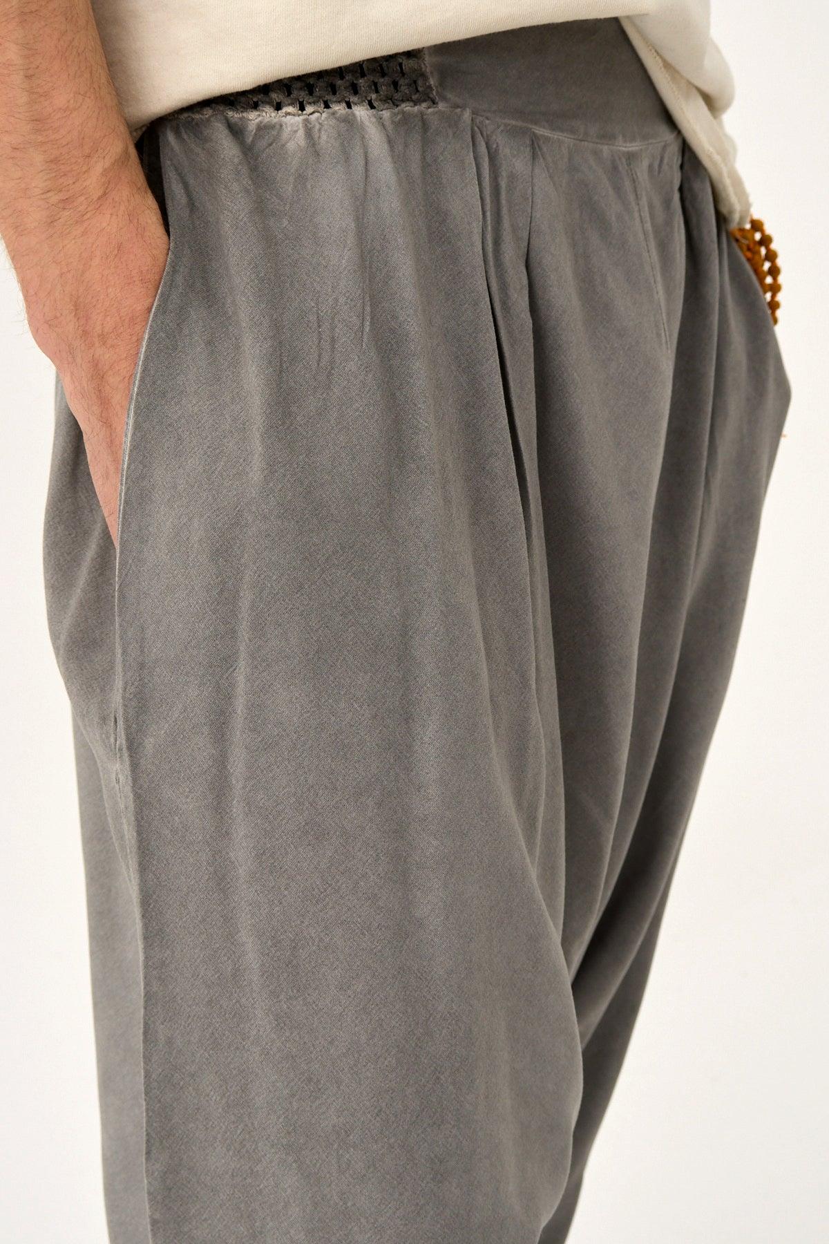 Kemerli V Paça Şalvar Pantolon Gri - E - Raven