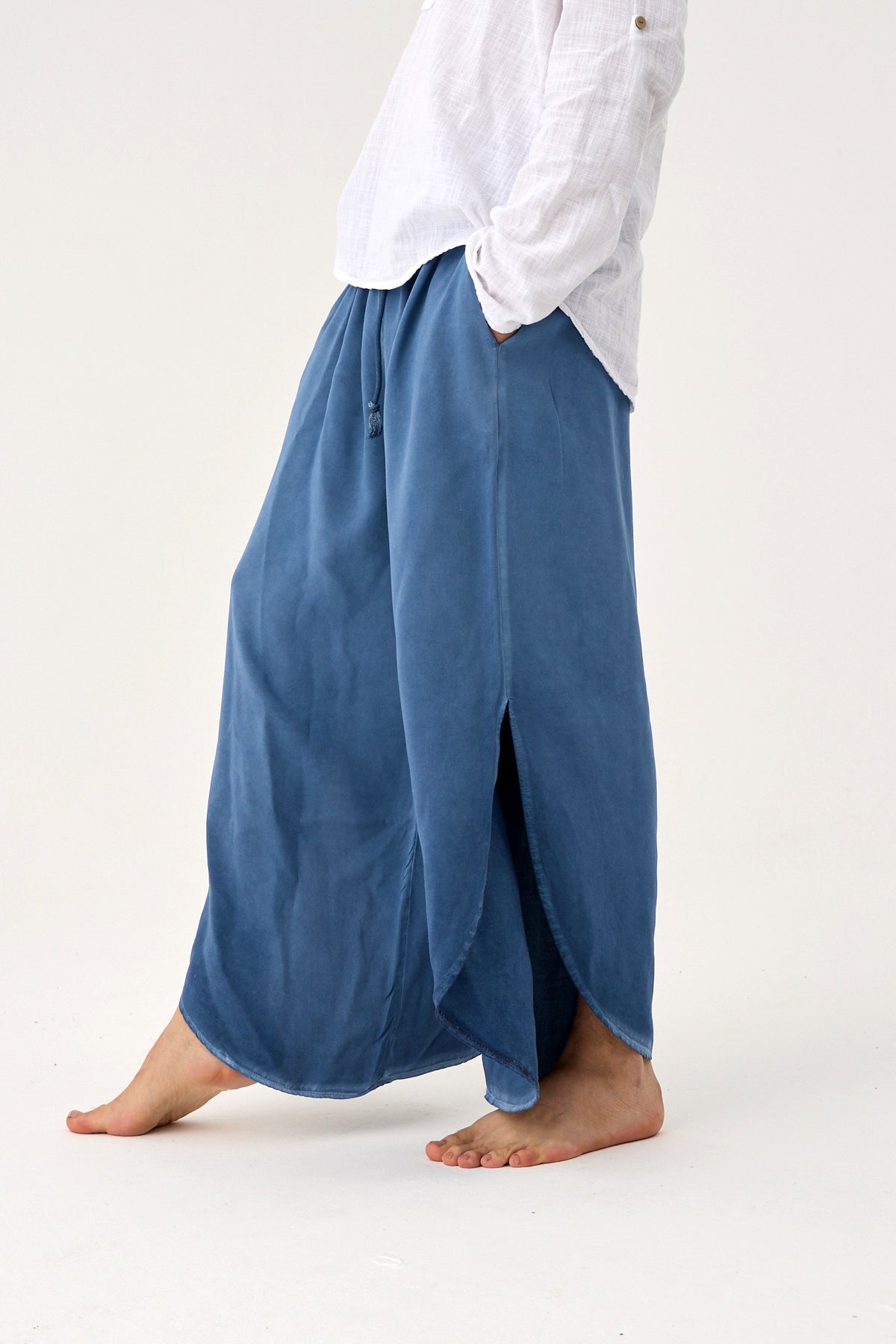 Yırtmaçlı Dokuma Pantolon - Mavi - E